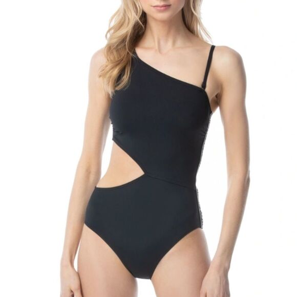 Micheal Kors Black Signature Logo Side Cutout Women's  One-piece Swimsui… - Picture 3 of 15